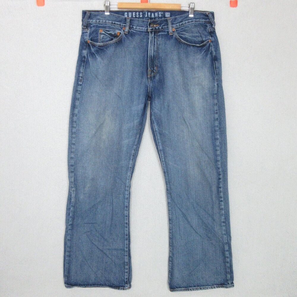 Guess Jeans Mens 38 Blue Workwear Straight Leg 100% Cotton Faded Denim Relaxed